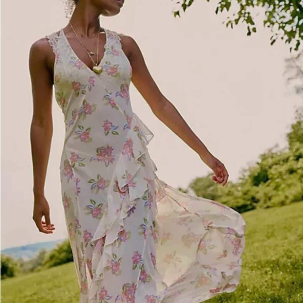 Free People Cream Sleeveless V-Neck Maxi Sundress